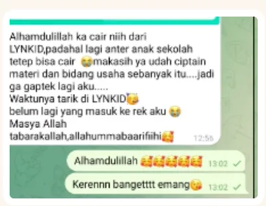 Screenshot testimoni member: komisi pertama sudah cair walau masih anak sekolah